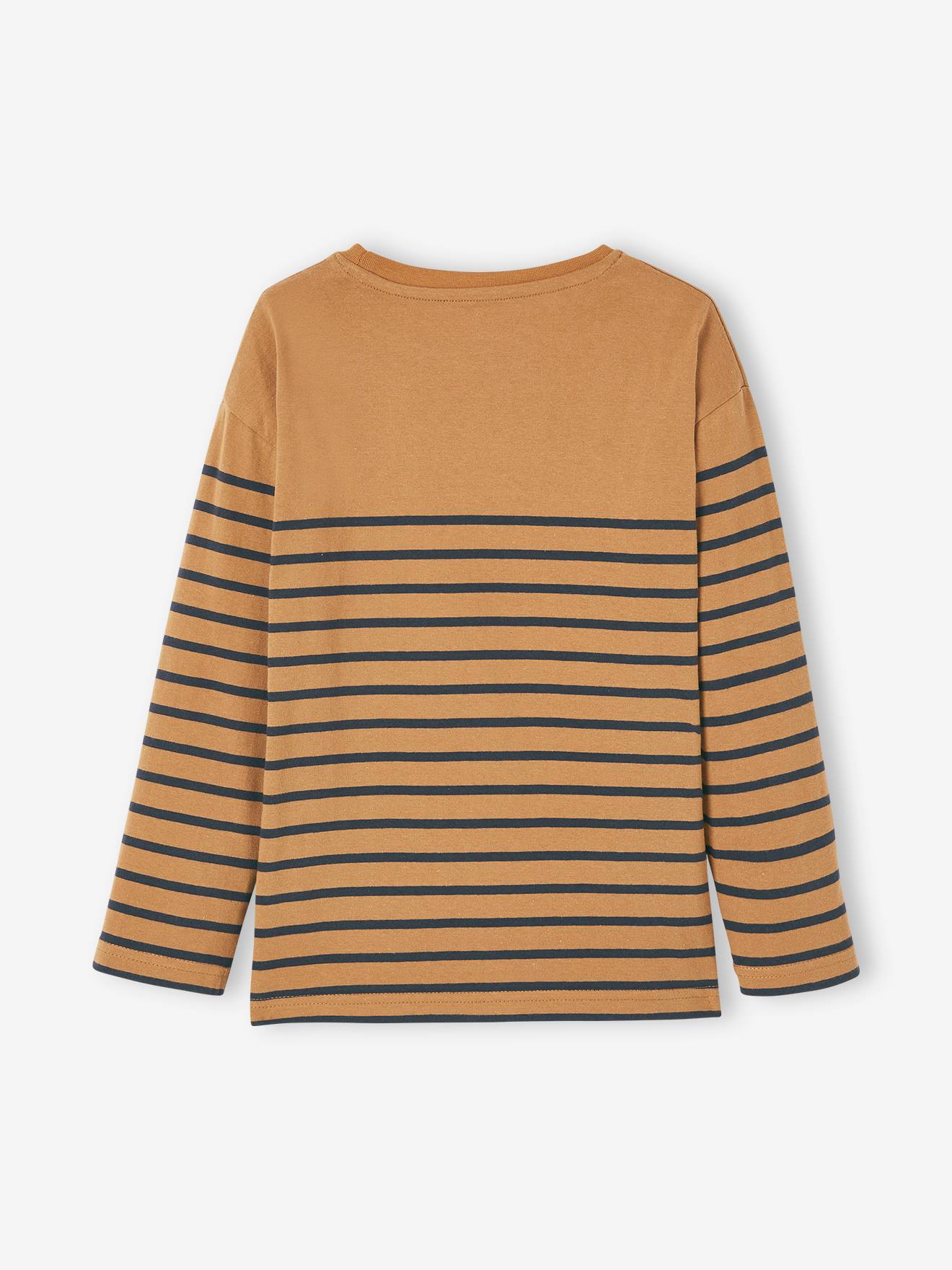 Tee-shirt marinière garçon détail flocage velours bleu nuit