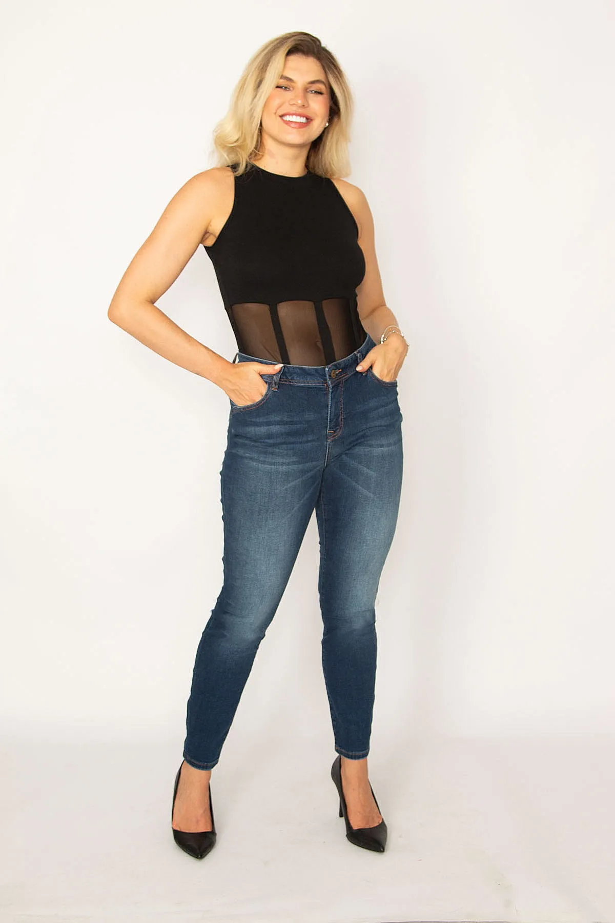 Şans Tekstil  Marineblaue 5-Pocket-Jeanshose aus Lycra für Damen 26a34247