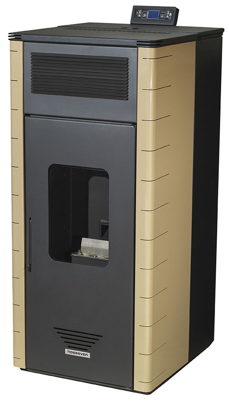 Moeby24 Pelletofen Wassergeführter 20 kW Kamin Pellet Ofen Kaminofen Heizung A  Beige