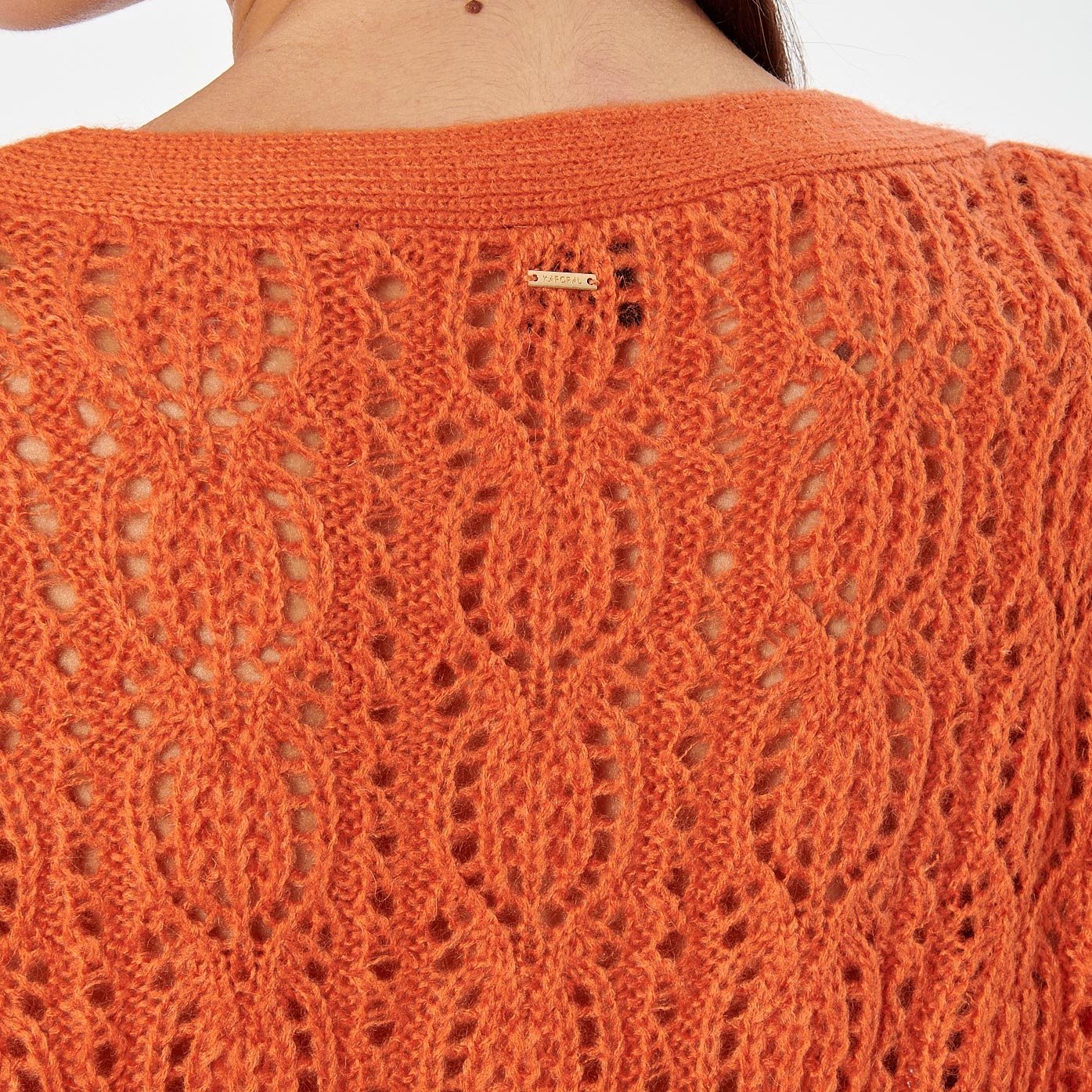 LOUIZ  Pull orange ajouré femme