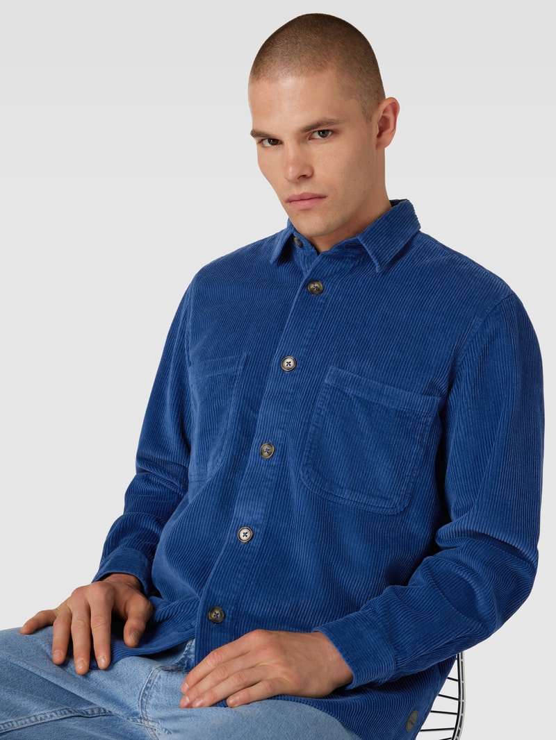 Overshirt aus Cord mit Umlegekragen in blau meliert
