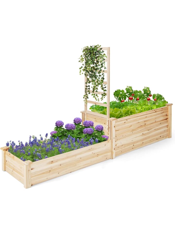 COSTWAY Hochbeet mit Rankgitter in Beige günstig kaufen onesize