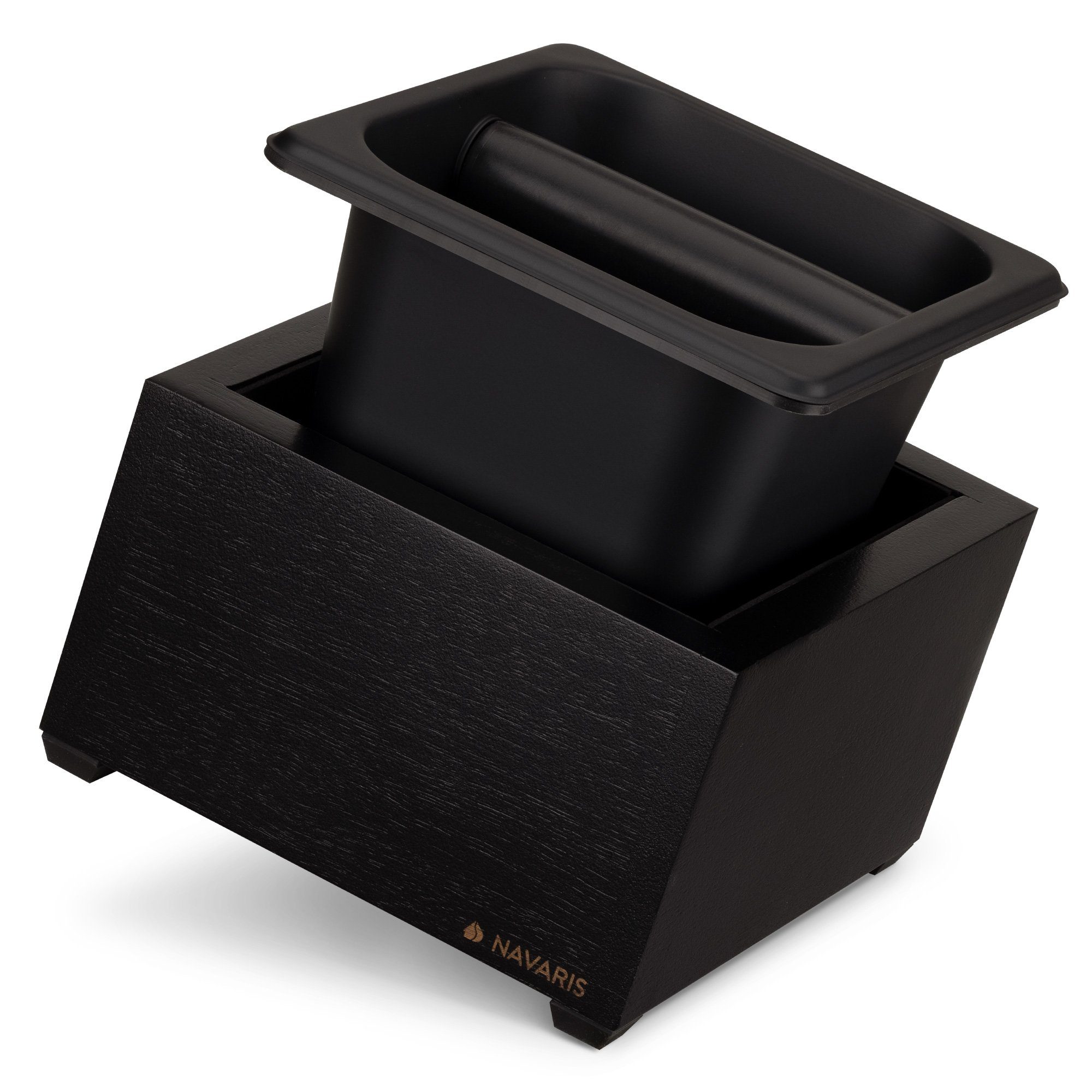 Navaris Kaffeemühle Abklopfbehälter Holz 18x17x11cm - für Siebträger - Espresso - schwarz