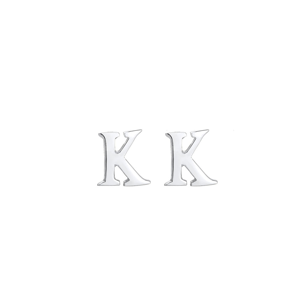 Elli Elli Boucles d'Oreilles Lettre K Clous d'Oreilles Femme - (925/1000) Argent Boucles d'oreilles