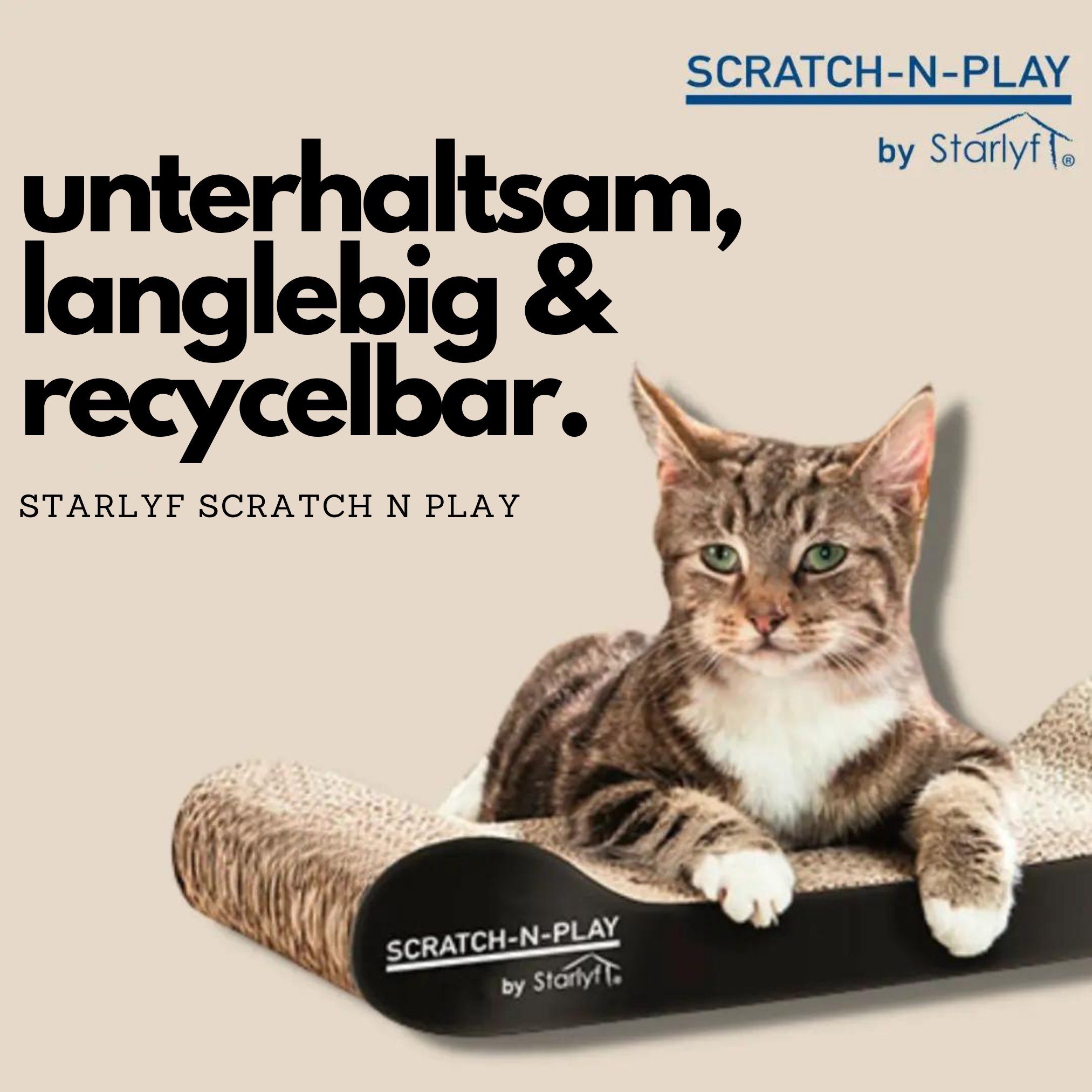 Starlyf Kratzpappe Cat Scratch N Play, (Spar Set, 1-tlg., 1er, 2er oder 4er Pack), Kratzmatte aus Pappe, umweltfreundlich, langlebig, mit Feder