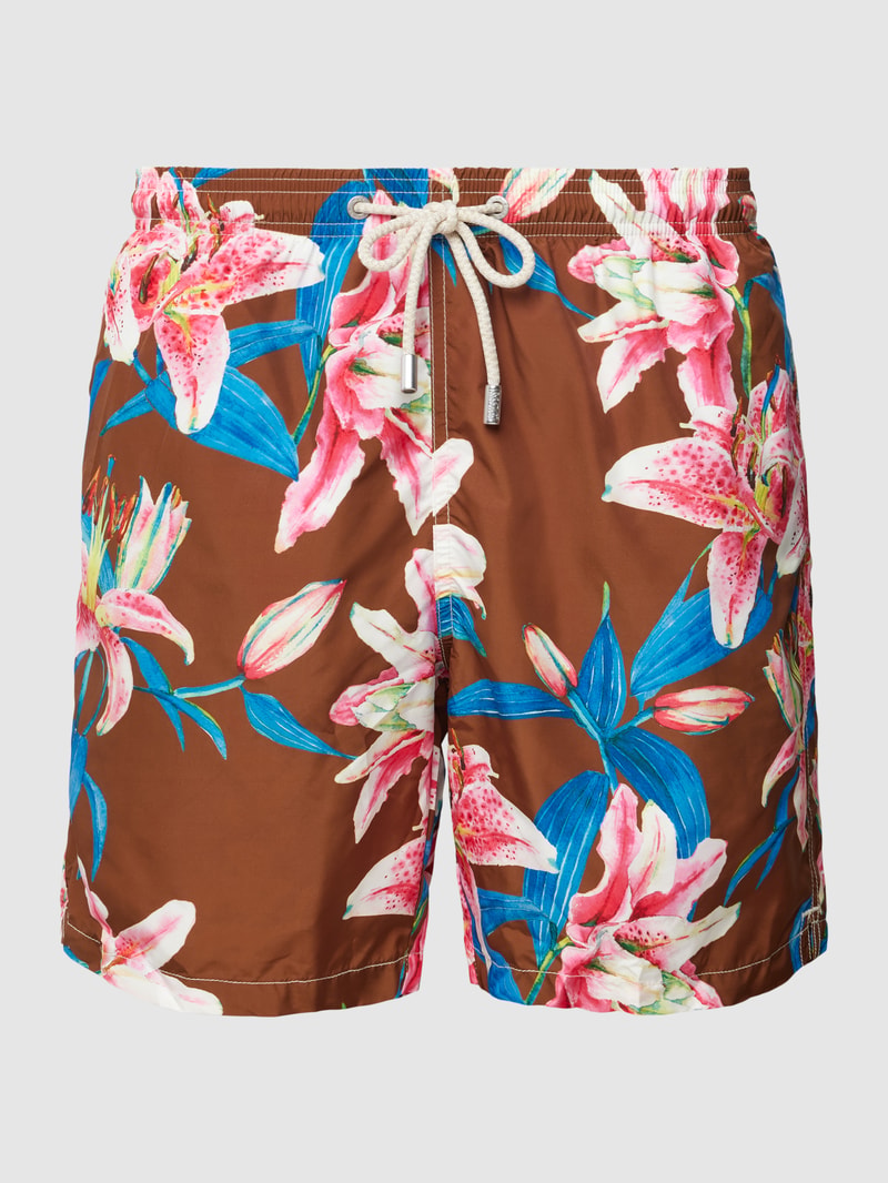 Badehose mit floralem Allover-Print Modell 'LIGHTING' in bordeaux rot