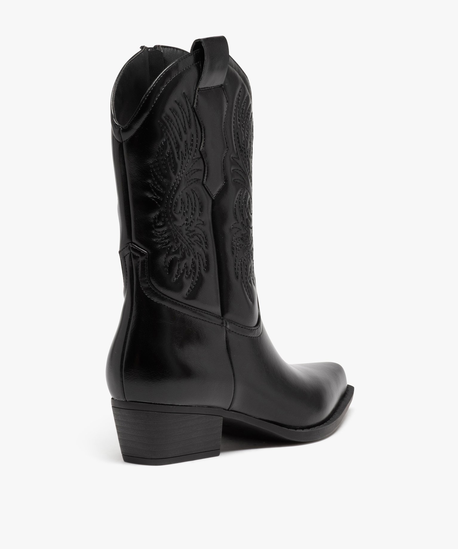 Bottes santiags à bout carré et broderies femme noir | GEMO