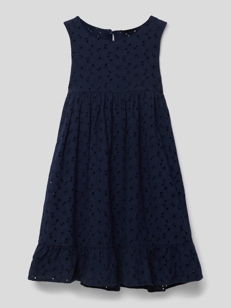 Kleid mit Lochstickerei in marineblau