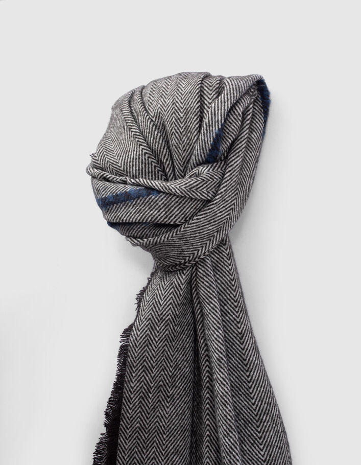 Echarpe grise motif chevrons et rayures indigo Homme