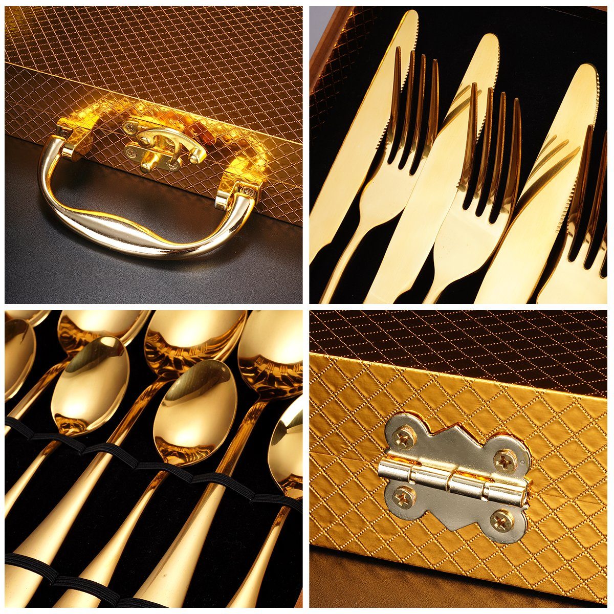 Faizee Möbel Besteck-Set Besteck-Set Edelstahl Besteck Cutlery Set 24-tlg Wooden Box