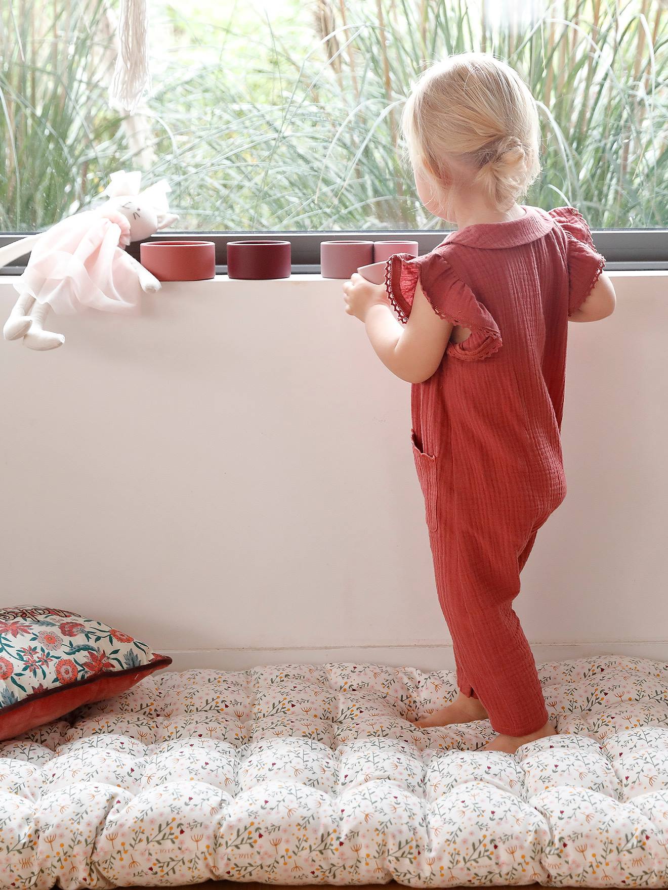 Vertbaudet Mädchen Baby Overall, Schmetterlingsärmel mit Stickerei - salbeigrün