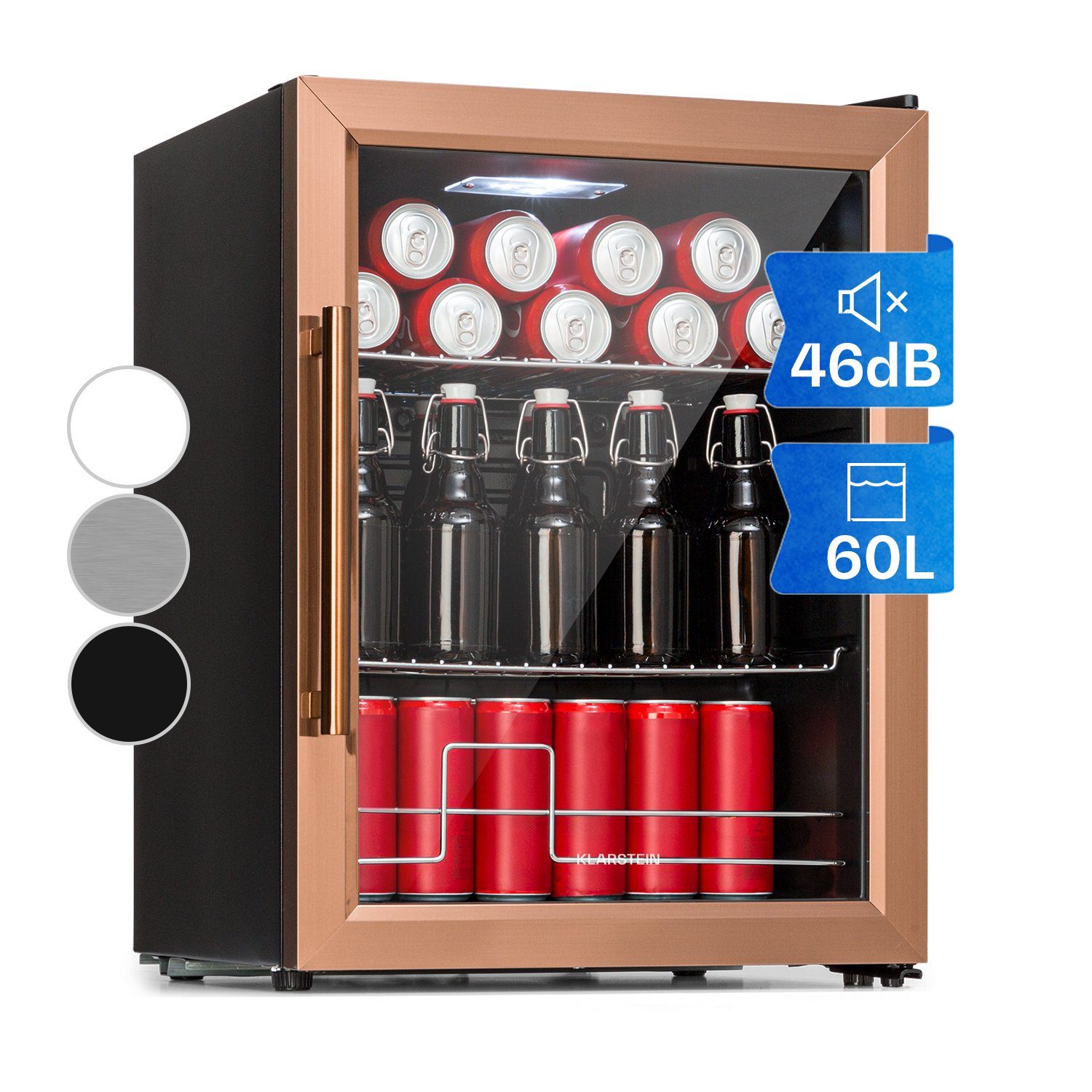 Klarstein Getränkekühlschrank HEA-Beersafe-XL-copp 10041891, 63 cm hoch, 47 cm breit, Bierkühlschrank Getränkekühlschrank Flaschenkühlschrank mit Glastür