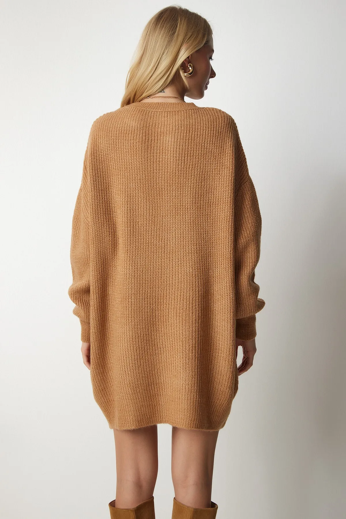 Happiness İstanbul  Damen-Sweatshirt „Biscuit“ in Übergröße, lang, Basic-Strick, BV00099