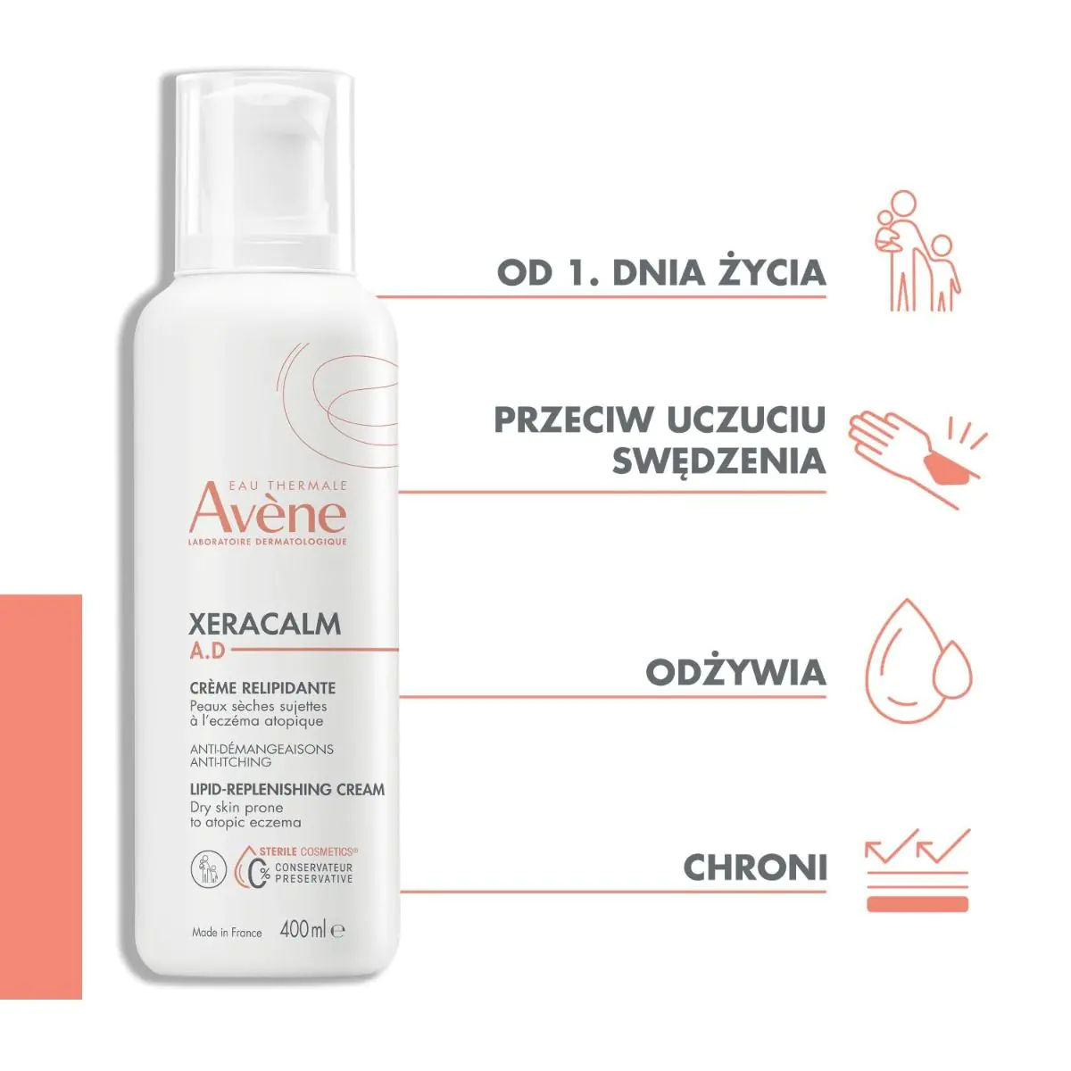 „Avène Xera Calm AD“ lipidus papildantis kūno losjonas, 400 ml