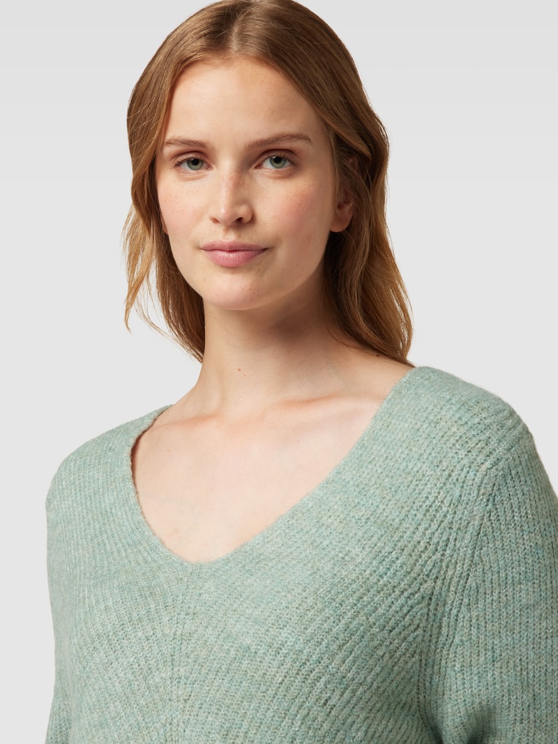 Strickpullover mit U-Boot-Ausschnitt in metallic türkis meliert