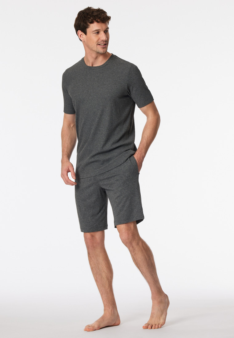 Schlafanzug Doppelripp kurz dunkelgrau meliert - Modern Nightwear