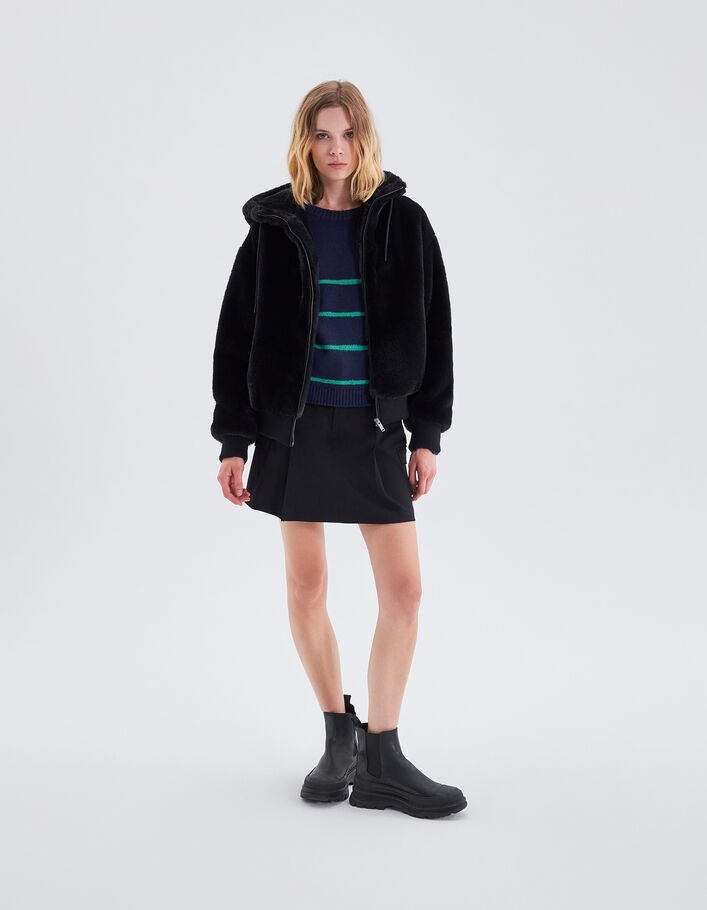 Pull marine tricot à rayures vertes Femme