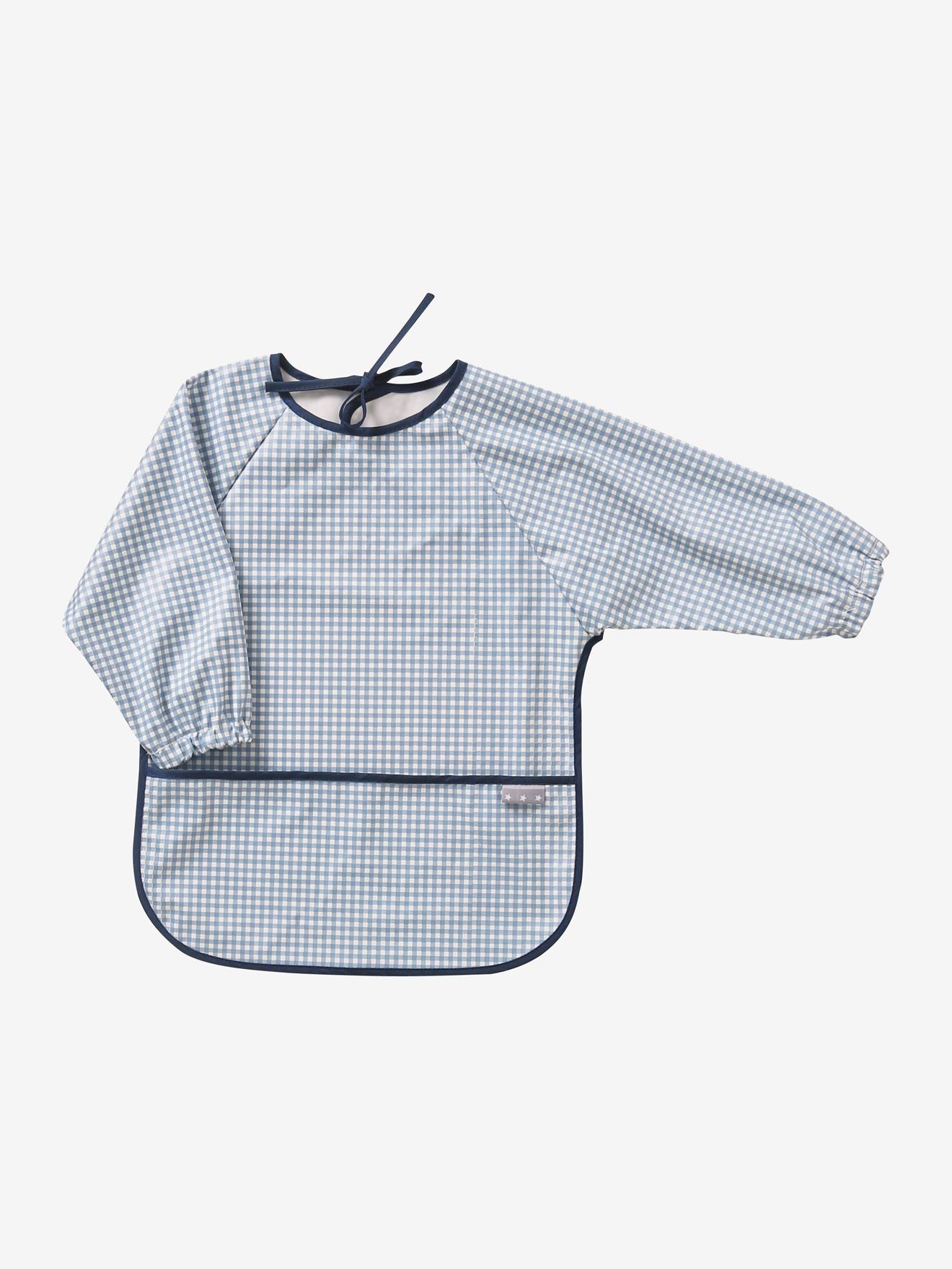 Bavoir tablier manches longues vichy bleu