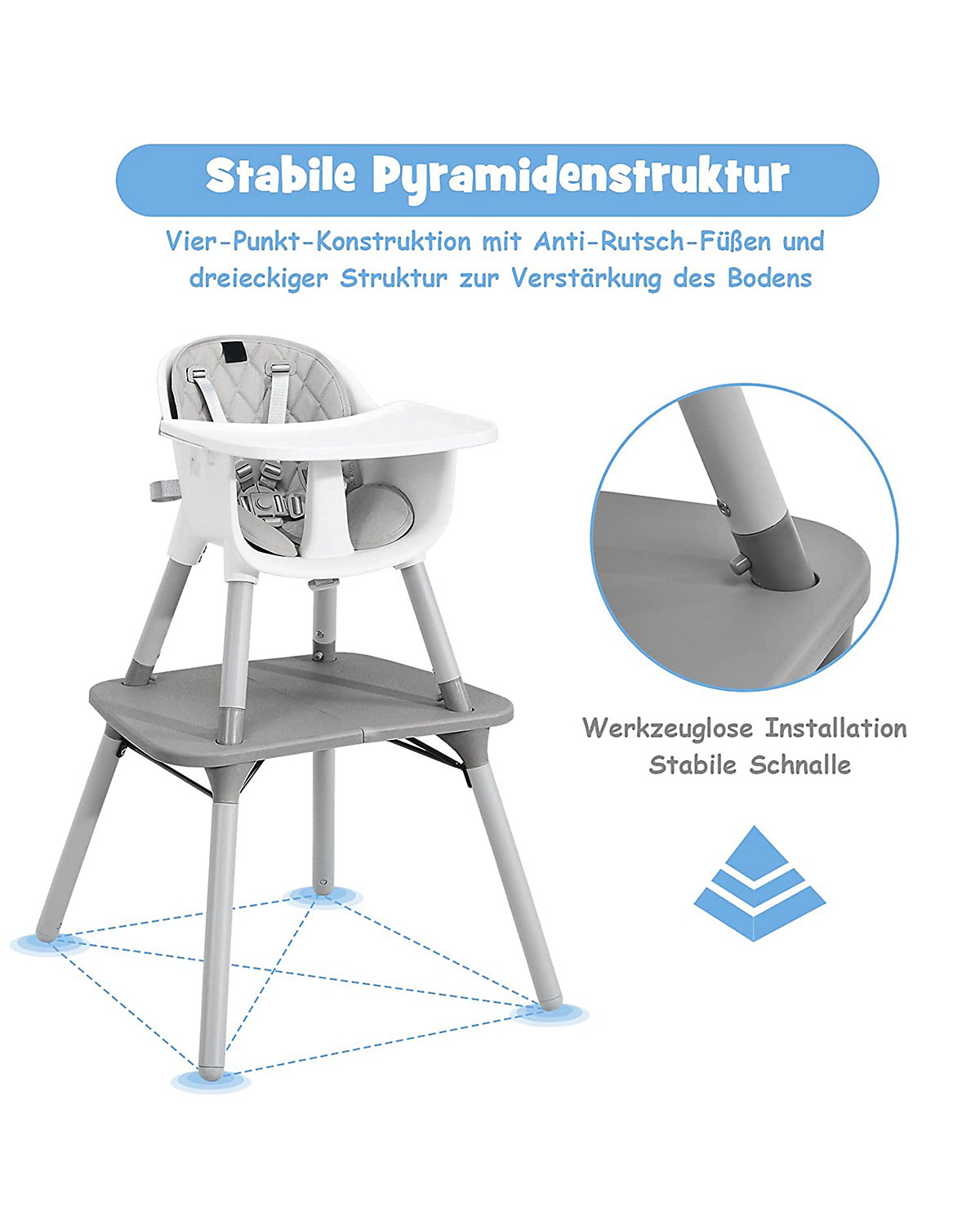 4in1 Baby Hochstuhl mit abnehmbarem & verstellbarem Tablett