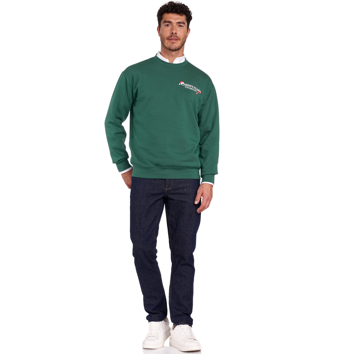 Herren Weihnachtssweatshirt mit Rückenprint dunkelgrün