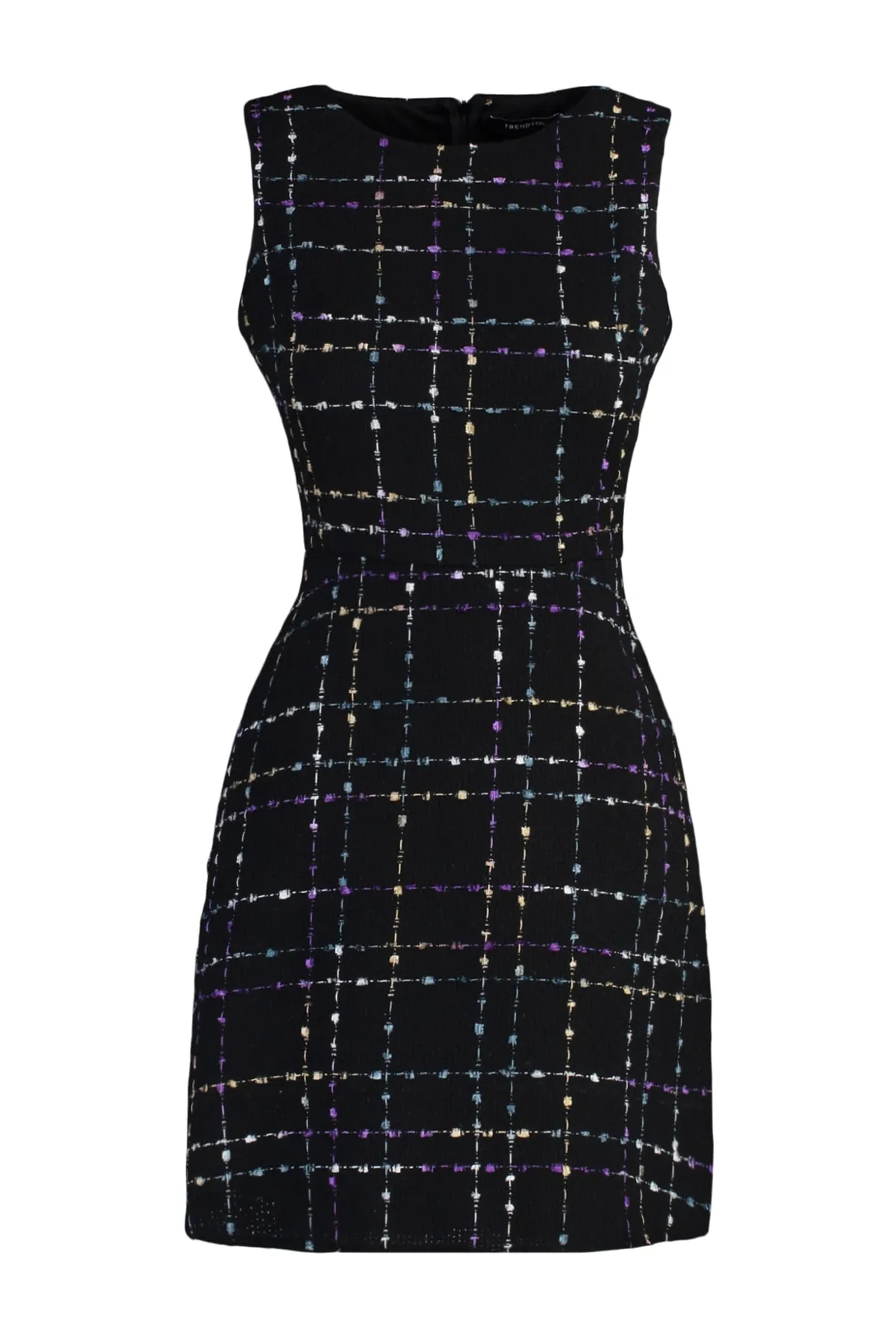 Trendyol Collection  Schwarzes Mini-Tweed-Webkleid in A-Linie TWOAW23EL00258