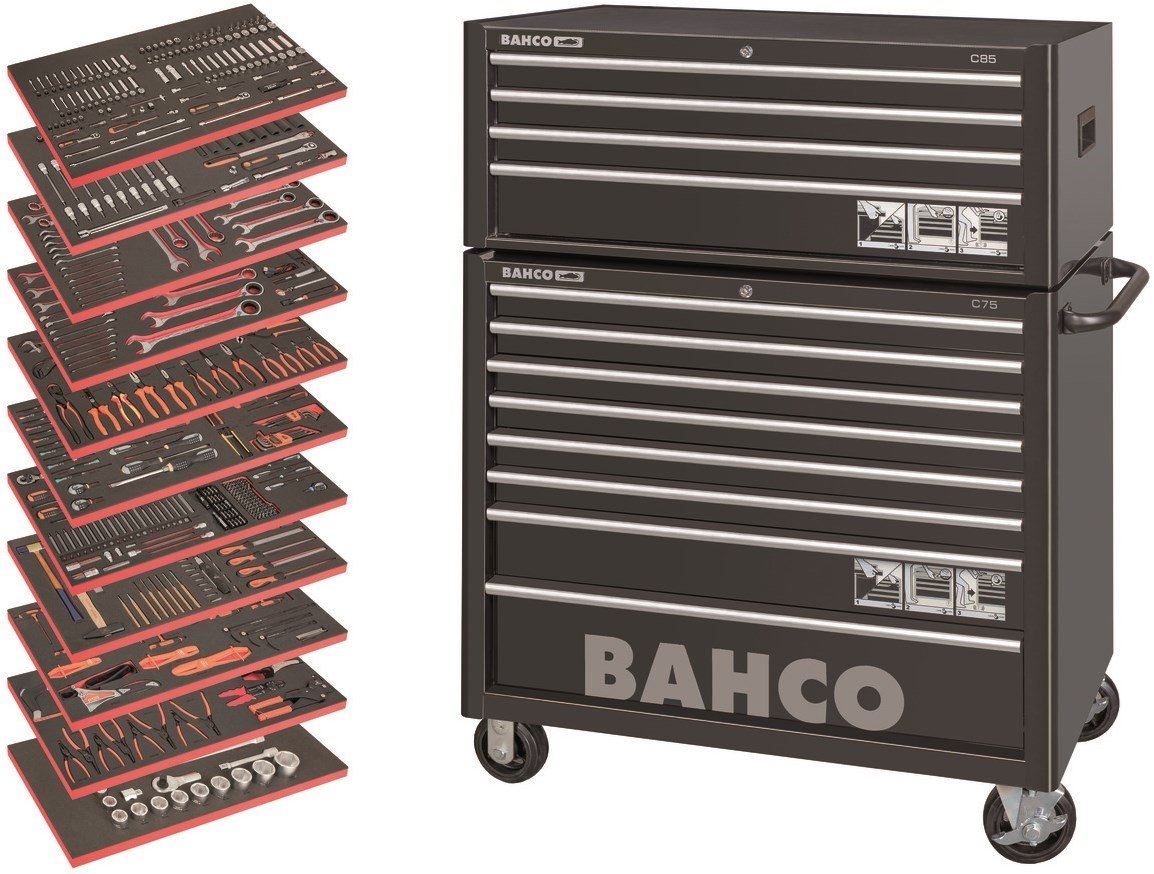 Cărucior de scule Bahco MONSTER cu 12 sertare, 758 de piese
