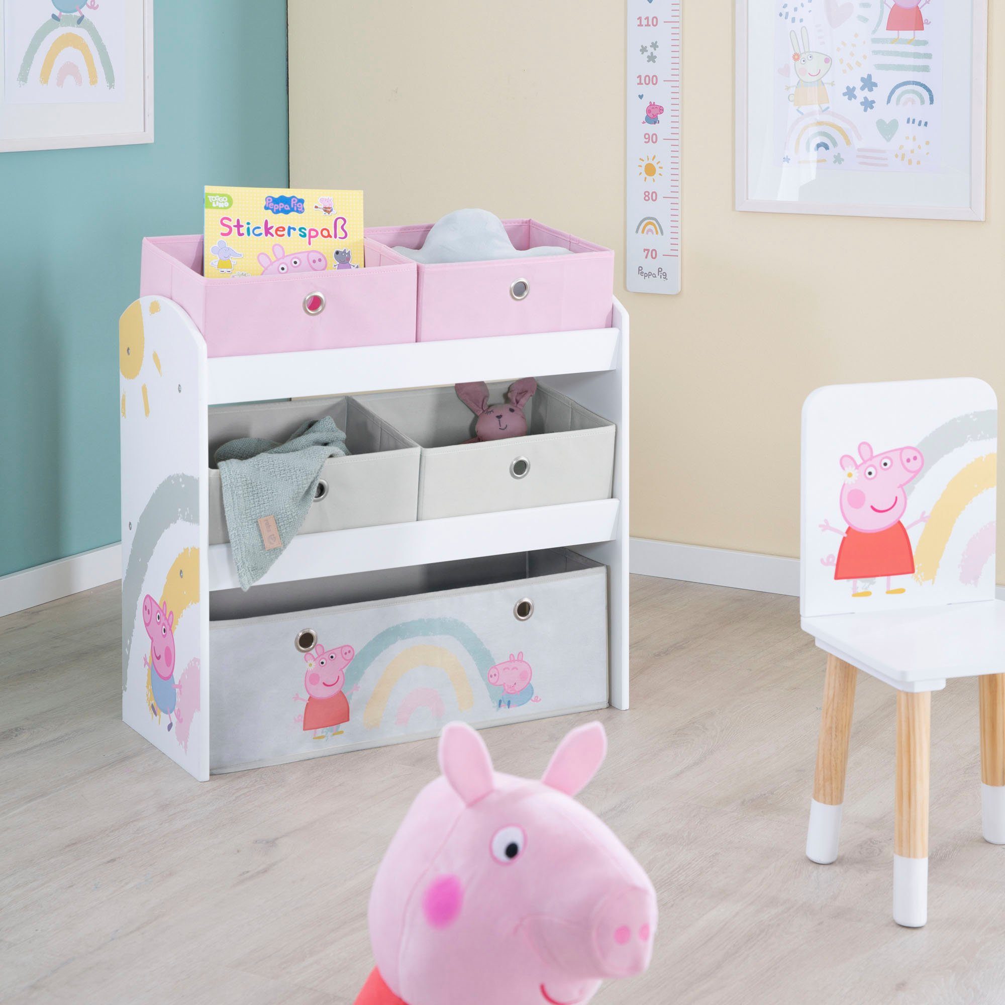 roba® Kinderregal Peppa Pig, weiß, inklusive 5 Stoffboxen in 2 Größen