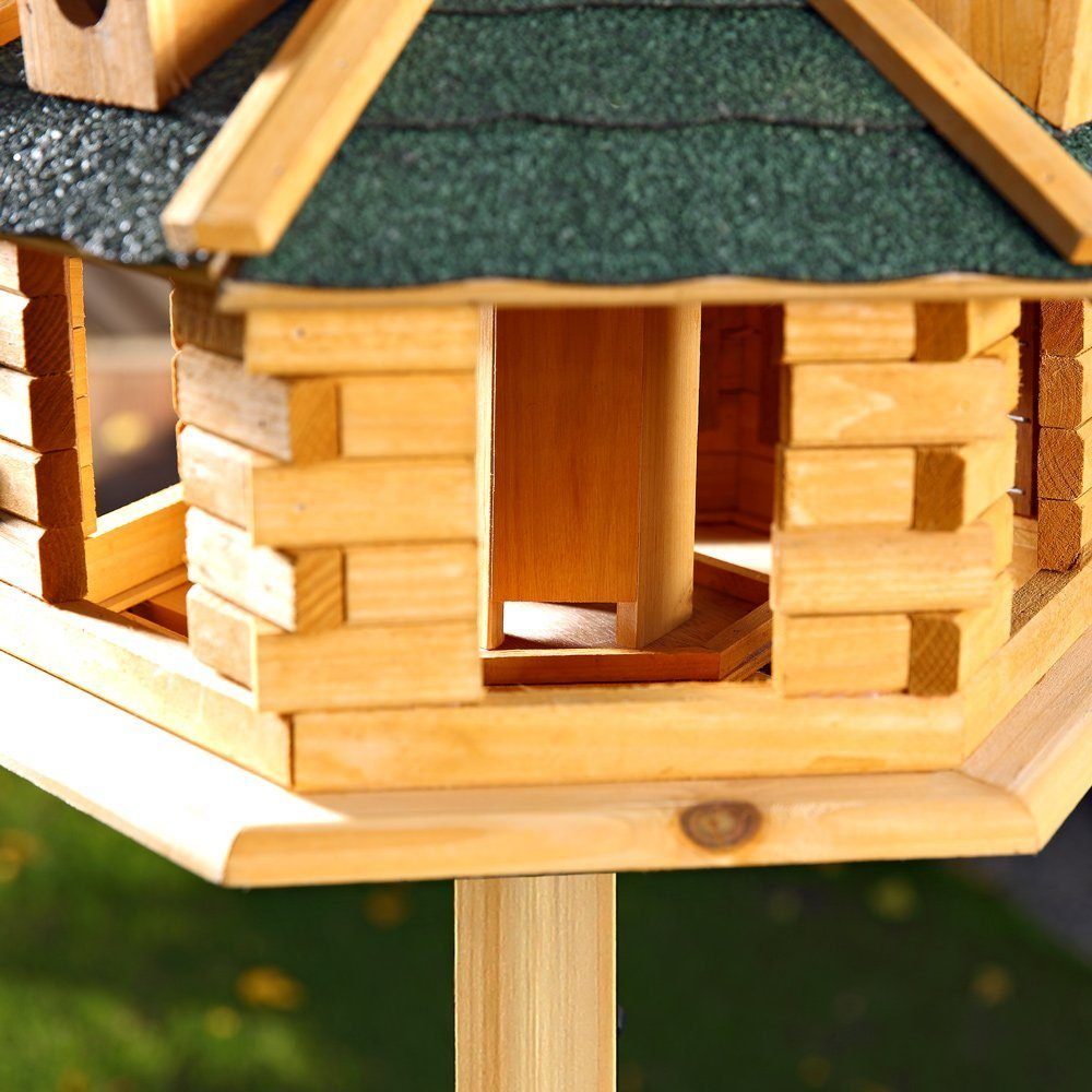 Melko Vogelhaus Vogelfutterhaus Vogelhäuschen Vogelvilla XXL 48 CM in Weiß Schwarz oder Braun Grün Futtersilo Futterhaus, Eine kleine Erhöhung am Rand des Vogelhauses sorgt dafür, dass das Futter nicht herausfällt