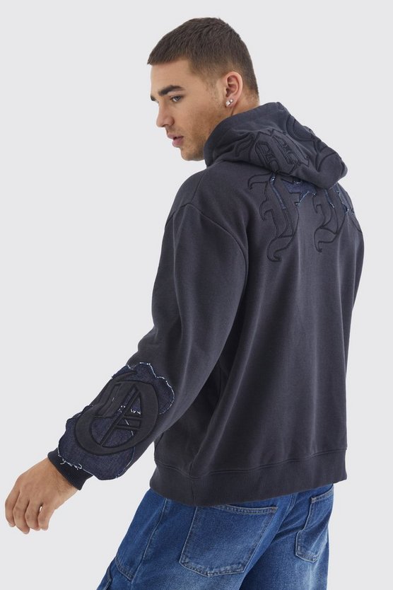 Oversize Hoodie mit Denim-Applikation