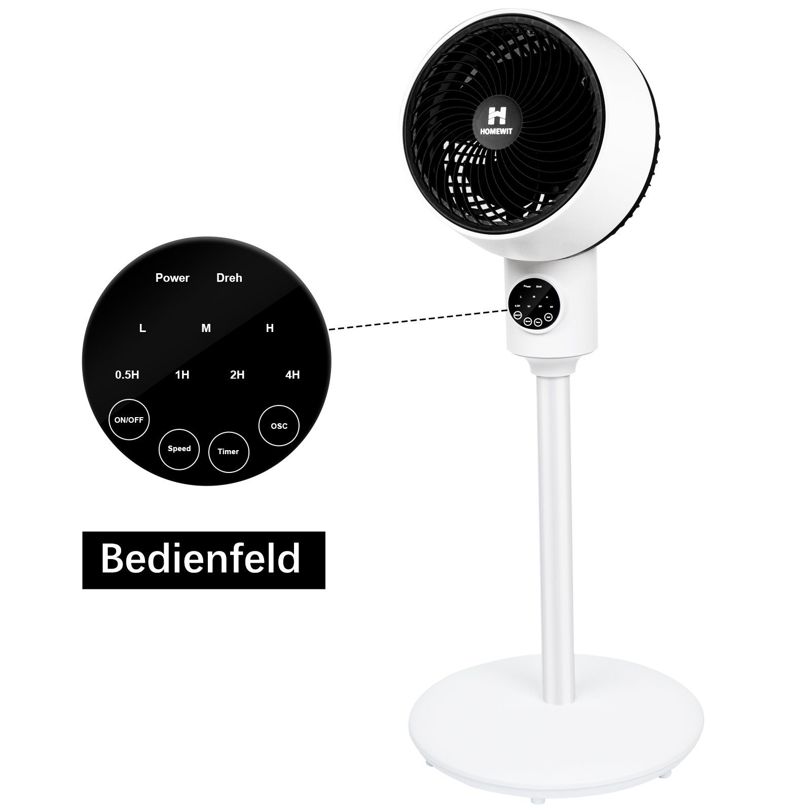 Homewit Turmventilator Standventilator Leise Ventilator mit Fernbedienung Timer-Einstellung, 3D Luftumwälzung für Schlafzimmer Wohnzimmer usw.