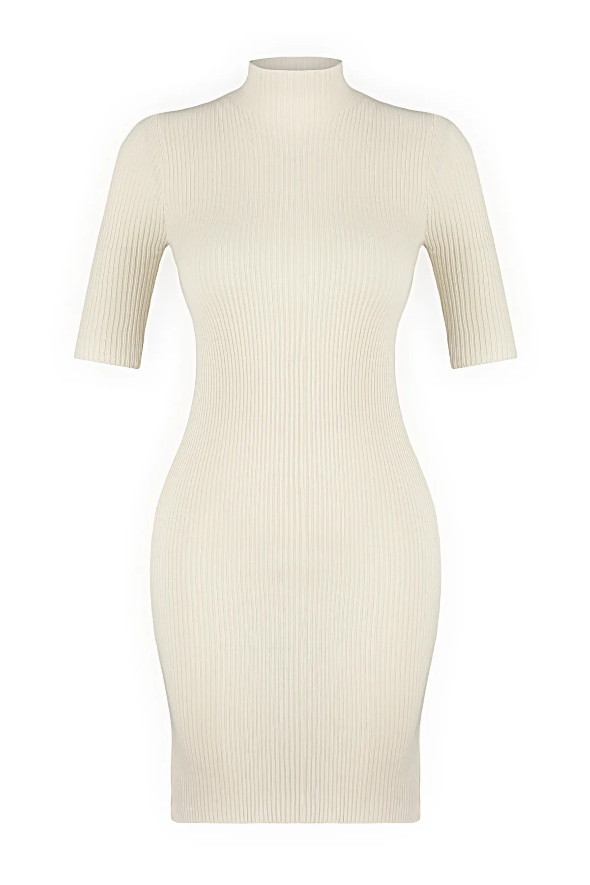 Trendyol Collection  Steinfarbenes Mini-Strickkleid mit hohem Kragen TWOAW24EL00235