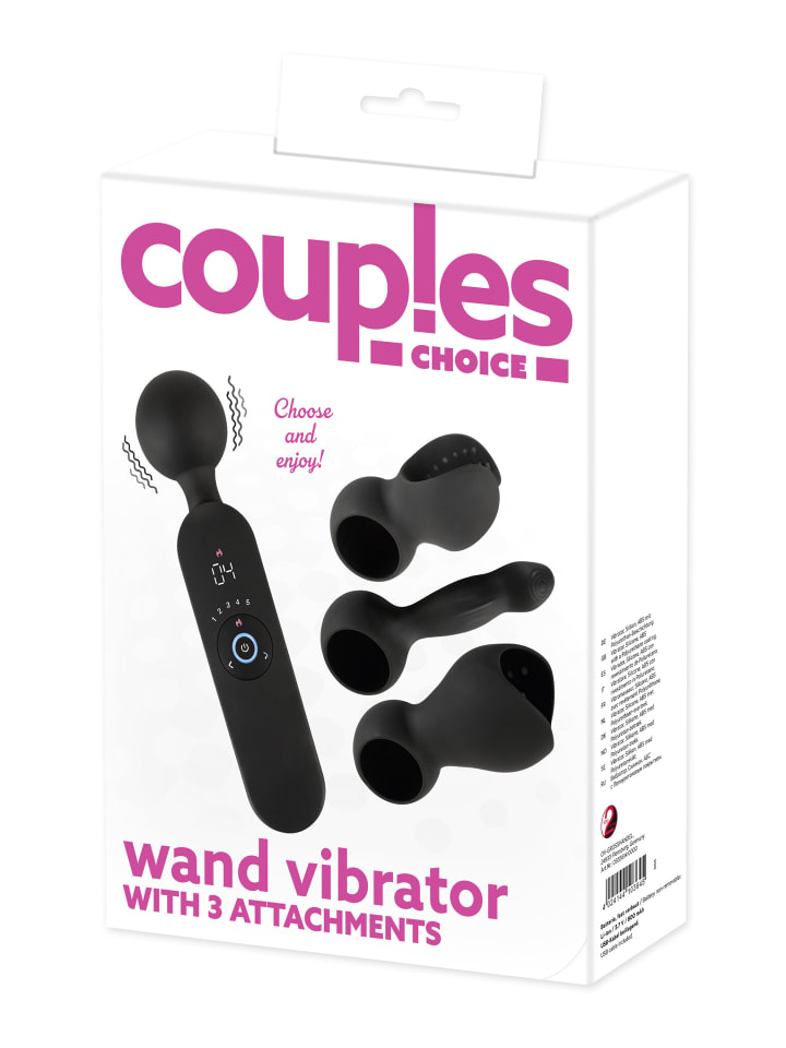 Couples Choice Massagestab wand vibrator with 3 Attachments in schwarz günstig kaufen 21,5 cm