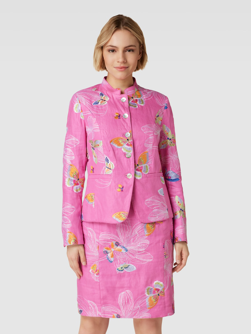 Blazer aus reinem Leinen mit Maokragen in pink