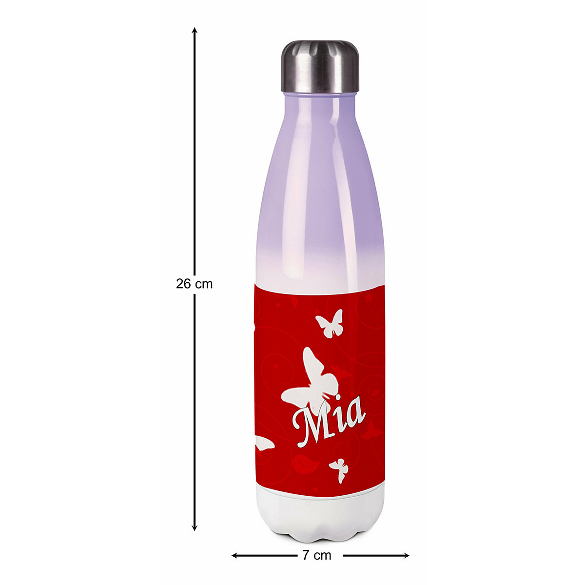 Edelstahl Kinder Thermoflasche / Trinkflasche bunt Schmetterling Ornamente Farbe rot Spülmaschinenfest, Auslaufsicher, Bruchfest, Doppelwandig, Für Heißgetränke geeignet, Mit Deckel, Isoliert