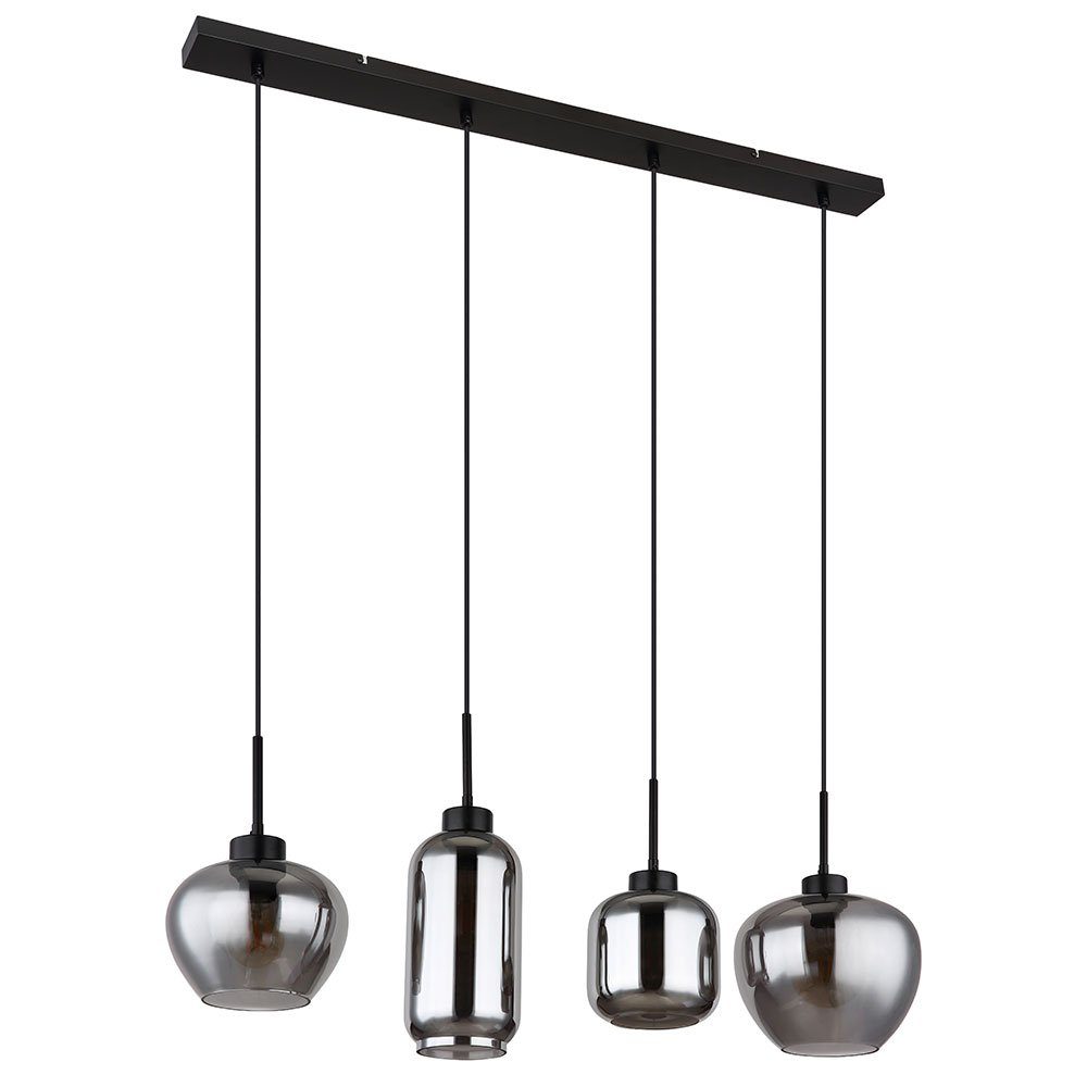 Globo Pendelleuchte, Leuchtmittel nicht inklusive, Hängeleuchte Rauchglas Glas Esszimmerlampe schwarz 4 Flammig E27