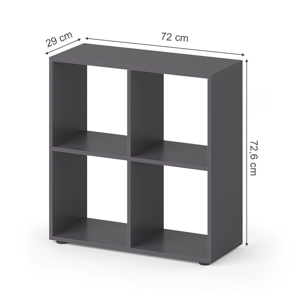 Vicco Raumteiler Standregal Bücherregal TETRA 4 Fächer Grau