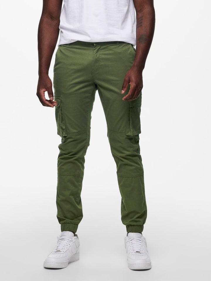 Only&Sons Cargo Hose Verjüngter Schnitt Elastische Bündchen in Olive günstig kaufen