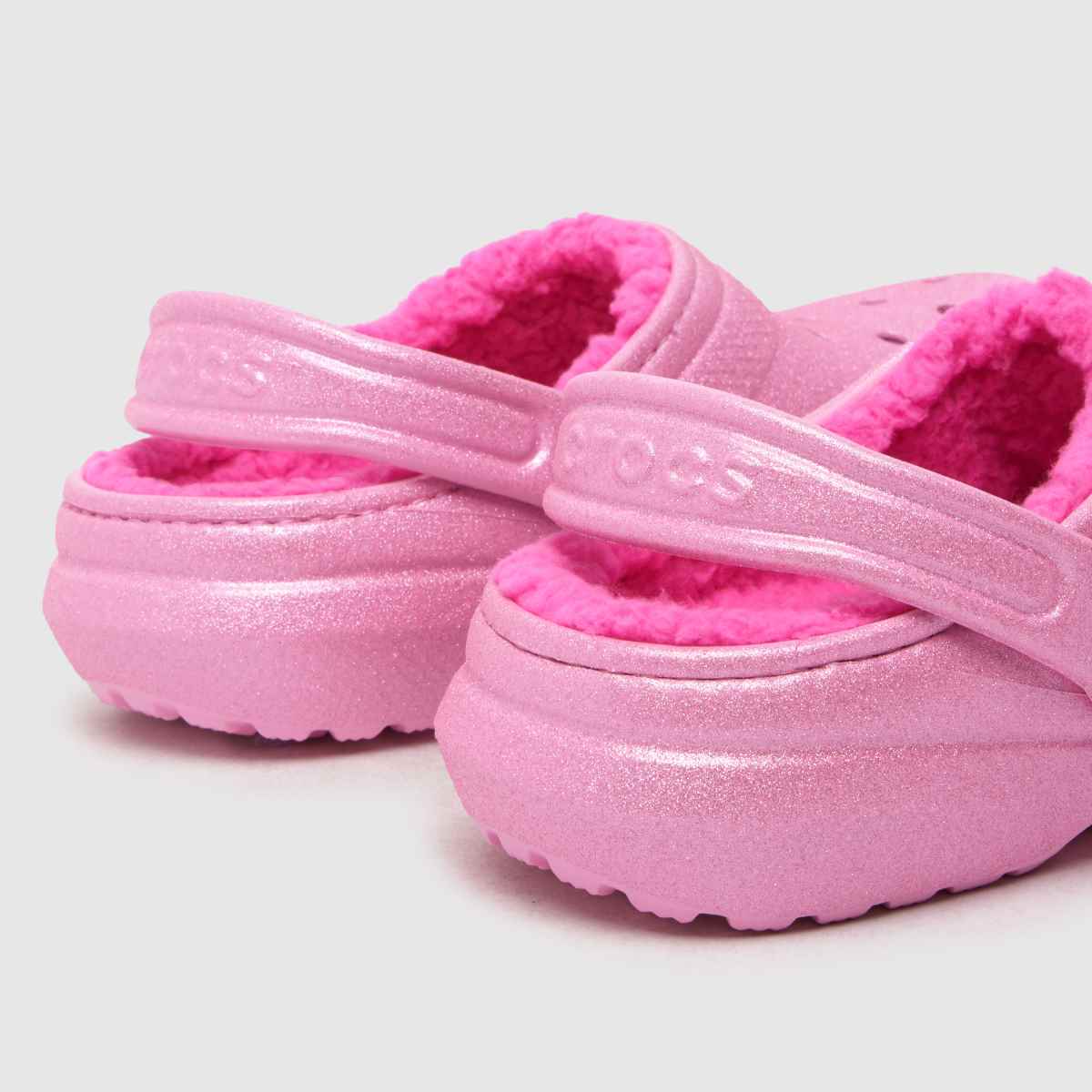 Crocs rosa klassiska fodrade glitterträsko flickor juniorsandaler