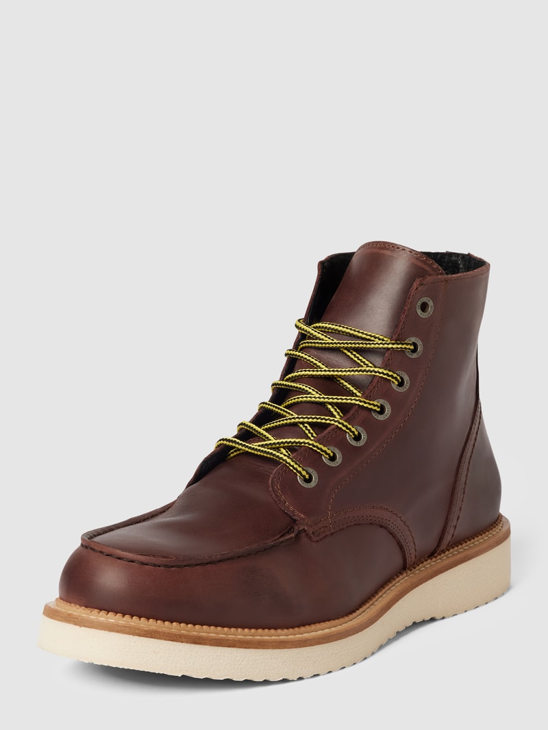 Boots mit Wulstnaht Modell 'SLHTEO NEW LEATHER' in mittelbraun