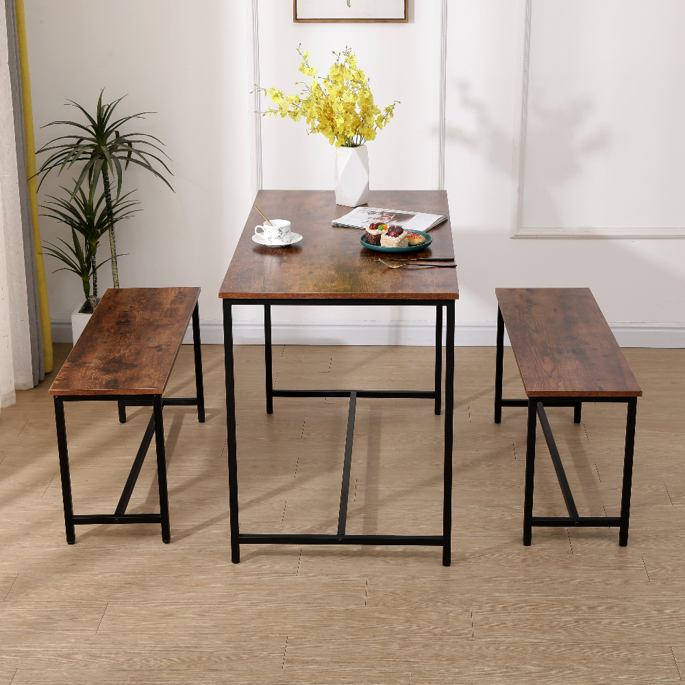 Happy Home Esszimmertischset Dining Set mit 1 Tisch & 2 Sitzbänken HWT55-HOL