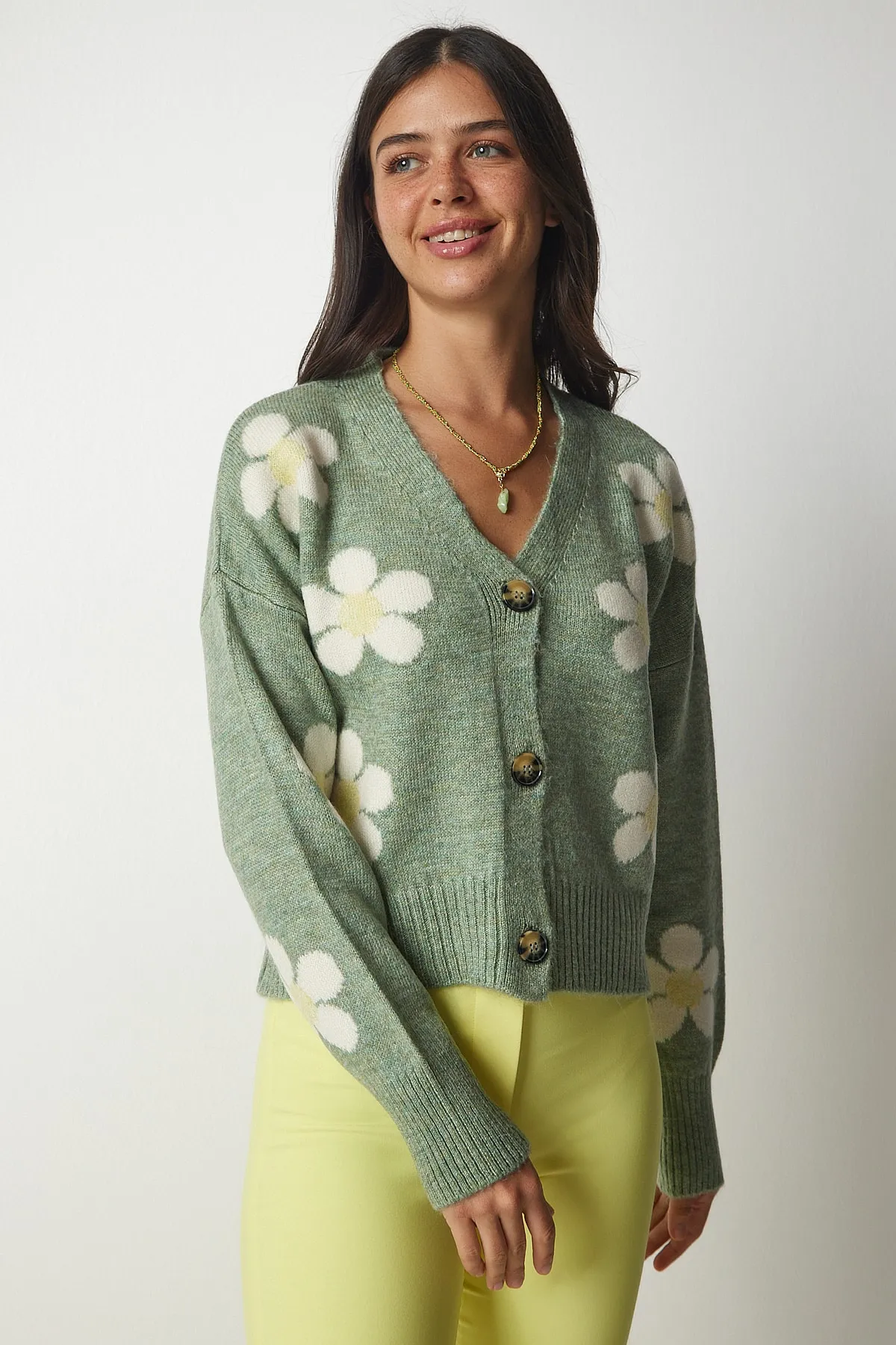 Happiness İstanbul  Strickjacke - Grün - Regular Fit