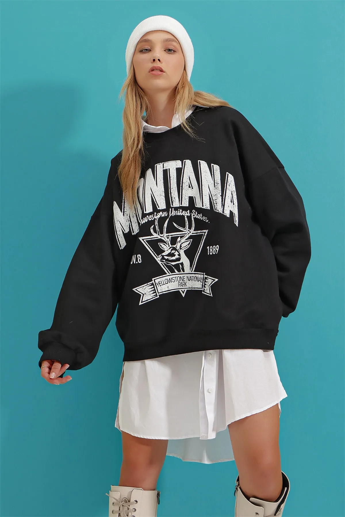 Trend Alaçatı Stili  Sweatshirt - Schwarz - Oversized