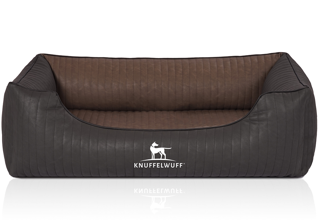 Knuffelwuff Hundebetten Knuffelwuff Orthopädisches Hundebett Rough Road aus laser-gestepptem marmoriertem Kunstleder schwarz/ braun M-L
