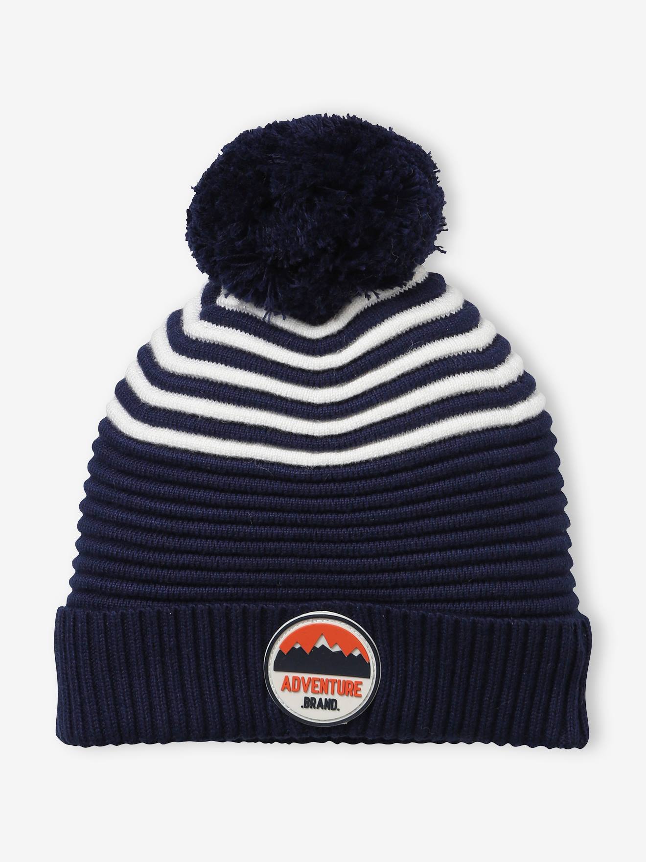 Bonnet garçon rayé en maille gris