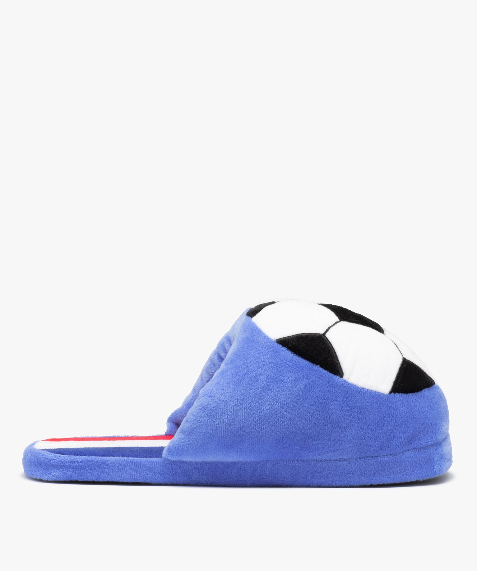 Chaussons homme mules plates en velours ballon de foot bleu | GEMO