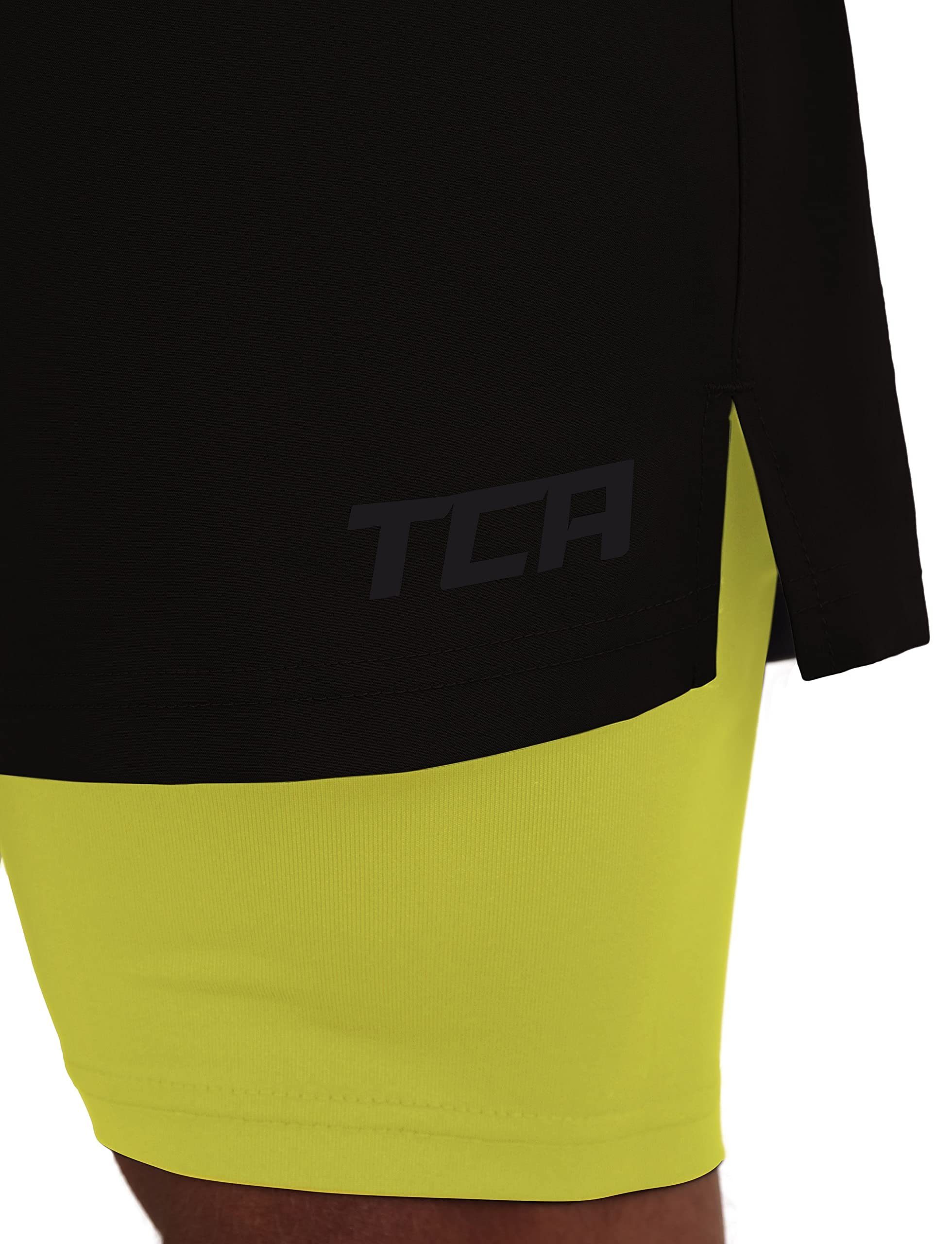 TCA Trainingsshorts TCA Herren 2 in 1 Laufhose mit Kompressionshose - Schwarz/Grün, M
