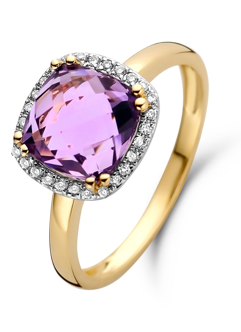 Inel Fiesta cu vârf de diamant din aur galben și ametist de 2,54 ct