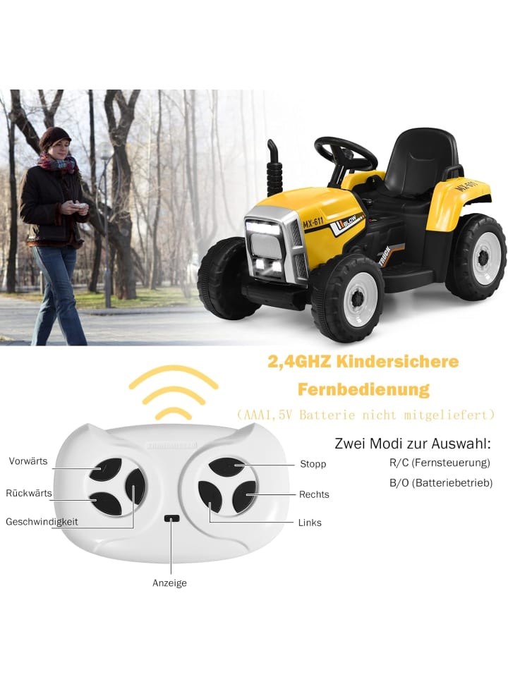 COSTWAY 12V Traktor ab 3 Jahren in Gelb günstig kaufen 135 cm