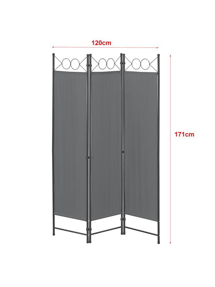 en.casa Raumteiler Saragossa 3-teilig in Grau (H)171cm (B)120cm günstig kaufen onesize