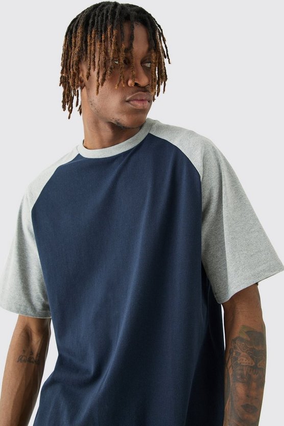 Tall dunkelblaues Colorblock T-Shirt mit Raglan-Detail